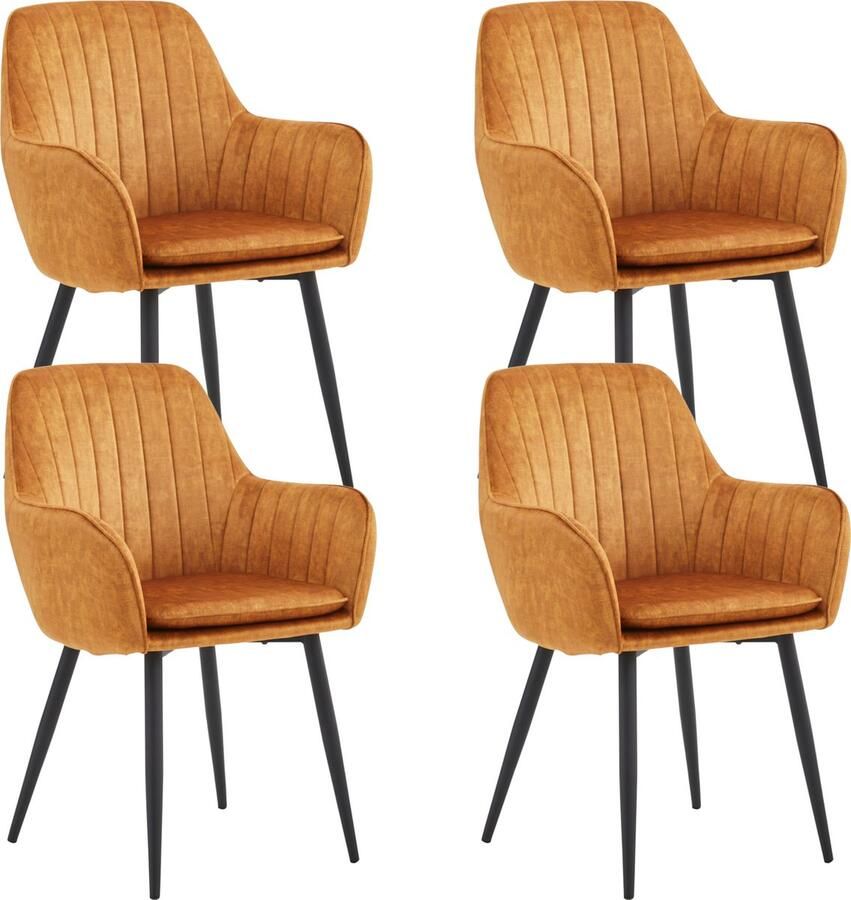 Colenis Lavinia Eetkamerstoel Set Van 4 Okergeel Adoré Velvet Design Met armleuning