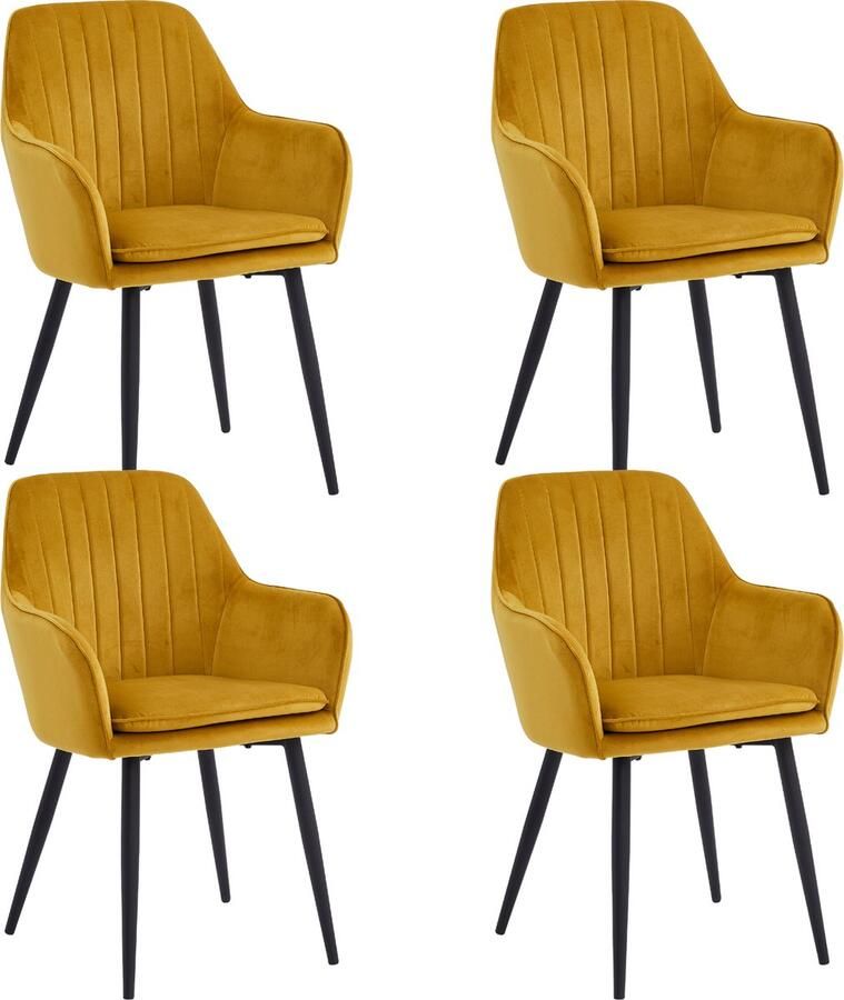 Colenis Lavinia Eetkamerstoel Set Van 4 Okergeel Velvet Met armleuning Zonder Zijstrepen - Foto 3