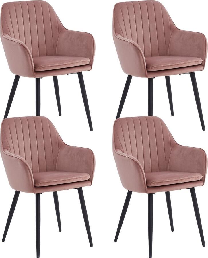 Colenis Lavinia Eetkamerstoel Set Van 4 Rose Velvet Met armleuning Zonder Zijstrepen