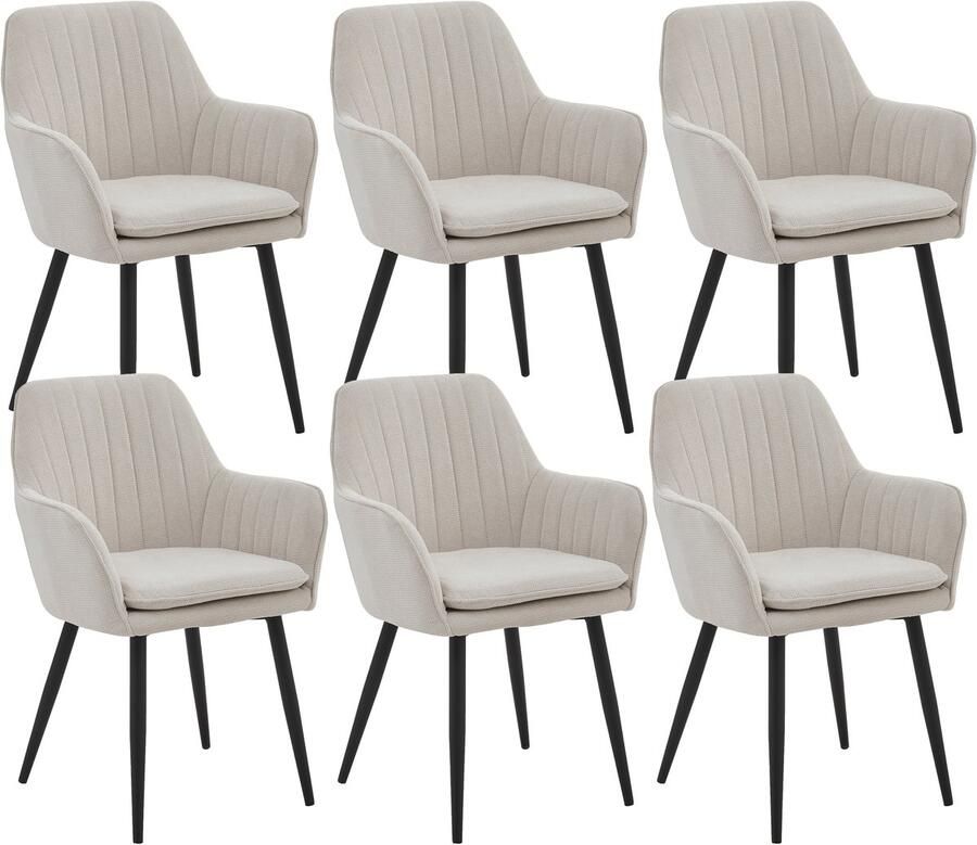 Colenis Lavinia Eetkamerstoel Set Van 6 Beige Geweven Stof Industrieel
