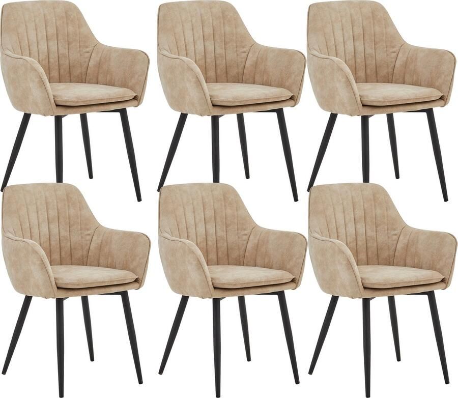 Colenis Lavinia Eetkamerstoel Set Van 6 Beige Microfiber Stof Met armleuning