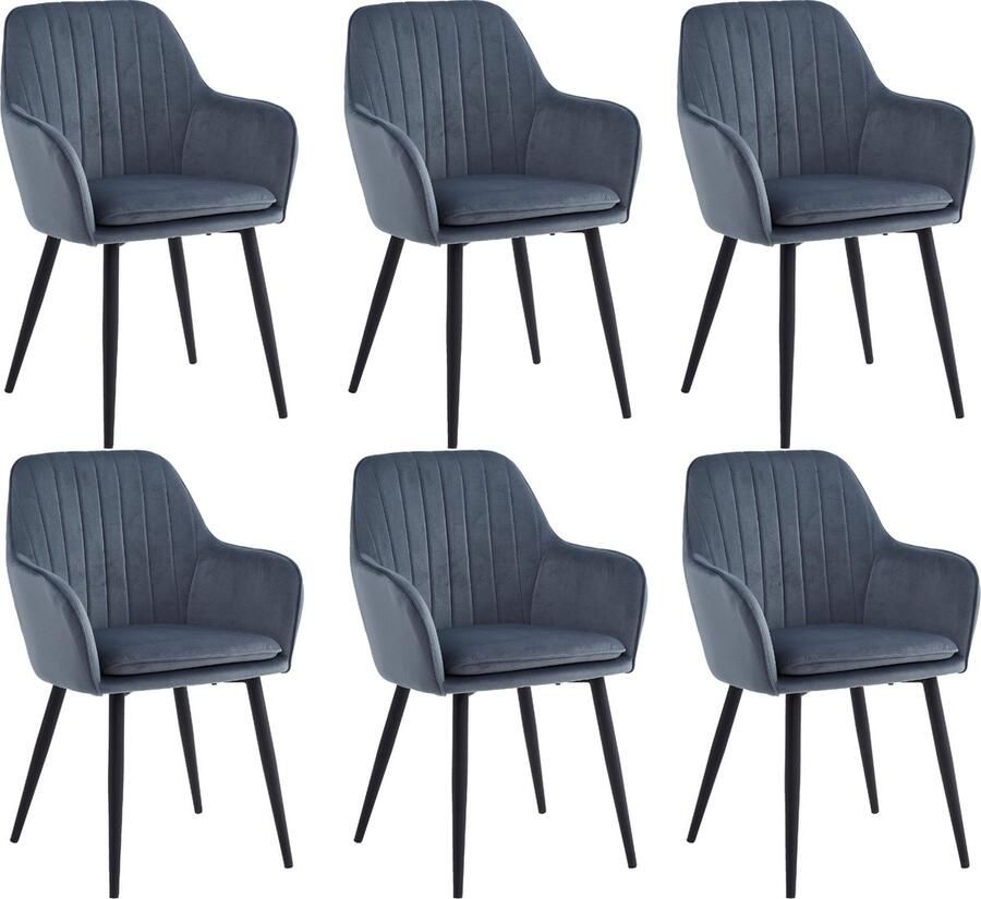 Colenis Lavinia Eetkamerstoel Set Van 6 Grijs Velvet Met armleuning Zonder Zijstrepen - Foto 2