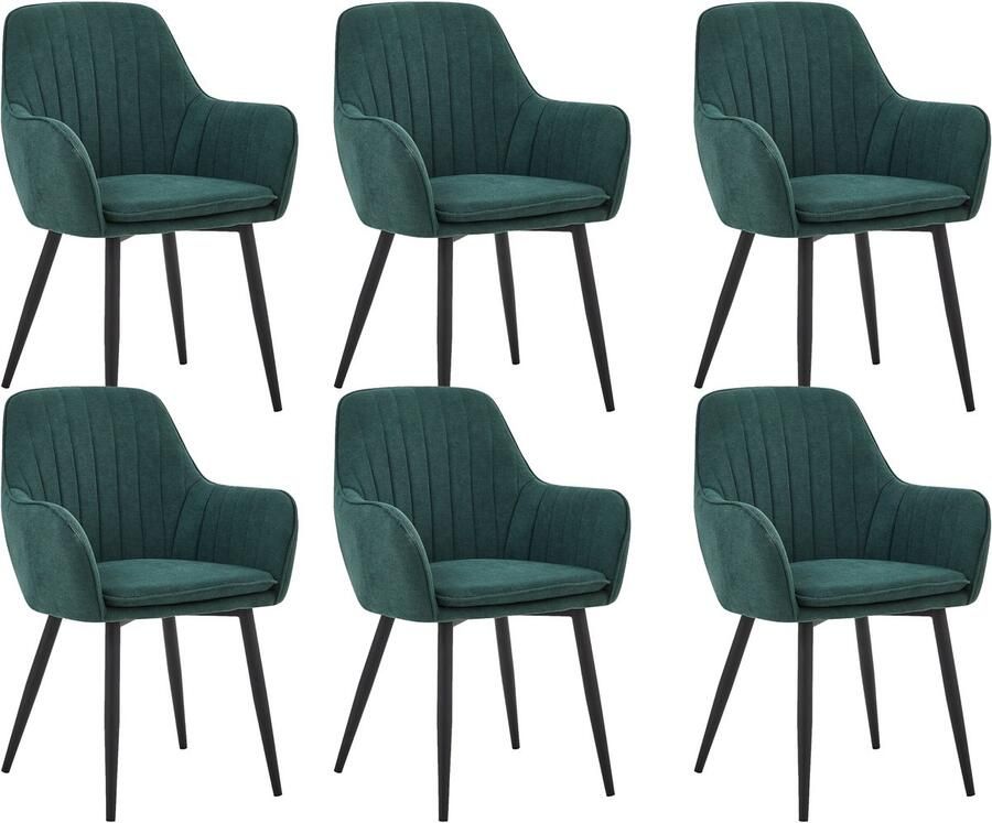 Colenis Lavinia Eetkamerstoel Set Van 6 Groen Linnen Stof Industrieel Met armleuning
