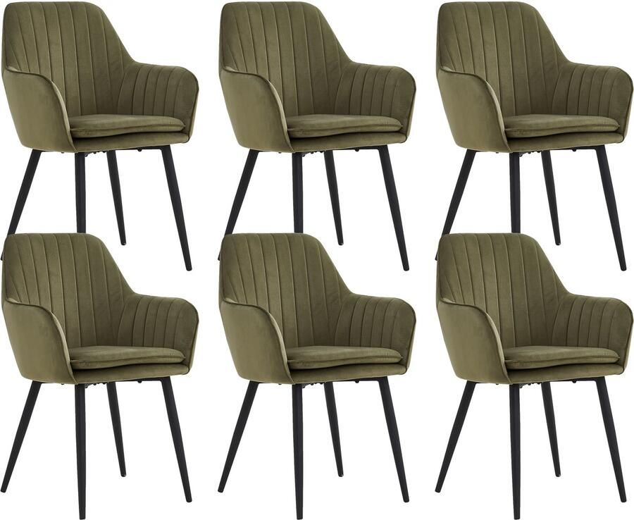 Colenis Lavinia Eetkamerstoel Set Van 6 Groen Velvet Fabb Industrieel Olijfgroen