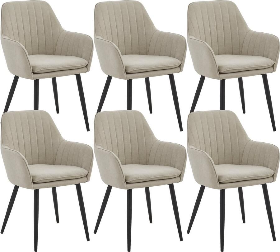Colenis Lavinia Eetkamerstoel Set Van 6 Licht Beige Linnen Industrieel