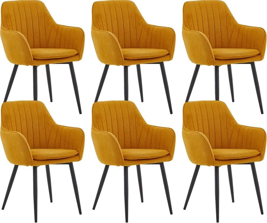 Colenis Lavinia Eetkamerstoel Set Van 6 Okergeel Geweven Stof Industrieel