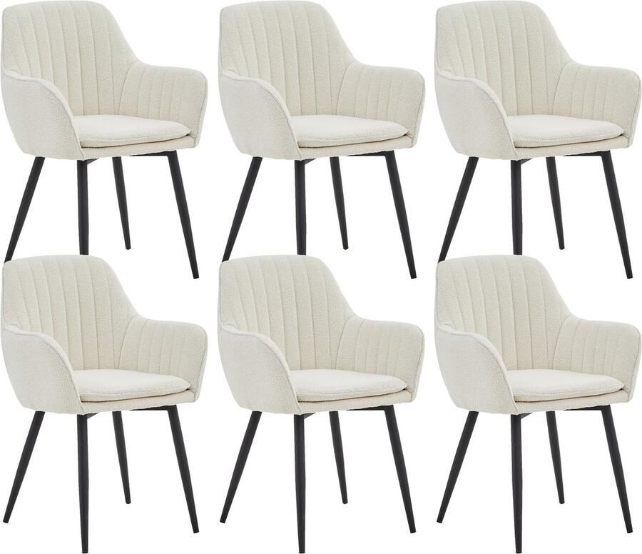 Colenis Lavinia Eetkamerstoel Set Van 6 Beige Bouclé Industrieel