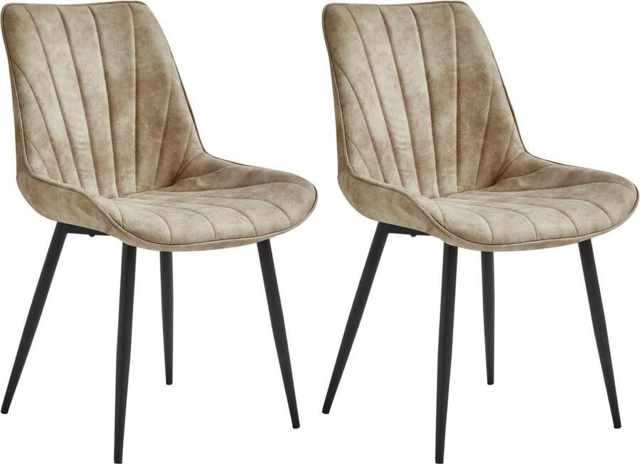 Colenis Lesedi Eetkamerstoel Set Van 2 Sand Microfiber Stof Industrieel
