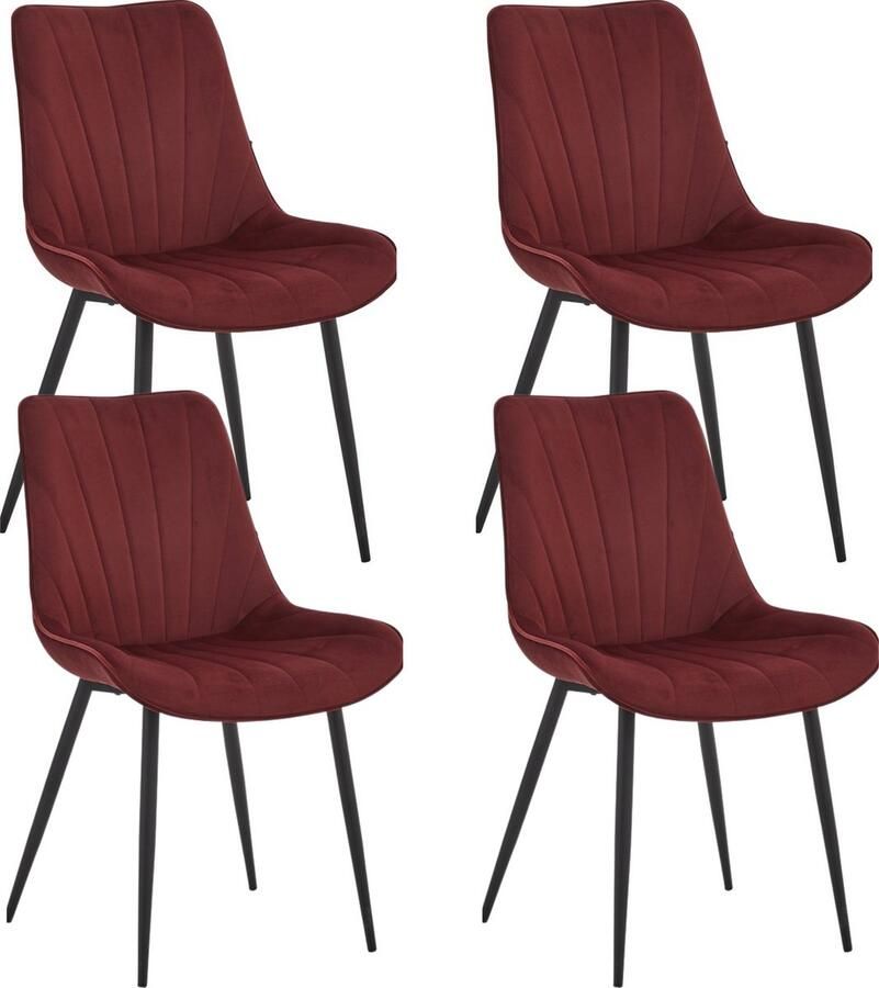 Colenis Lesedi Eetkamerstoel Set Van 4 Bordeaux Fluweel Velvet Industrieel