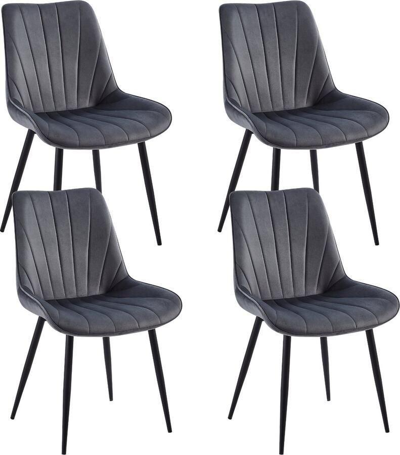 Colenis Lesedi Eetkamerstoel Set Van 4 Grijs Fluweel Velvet Industrieel