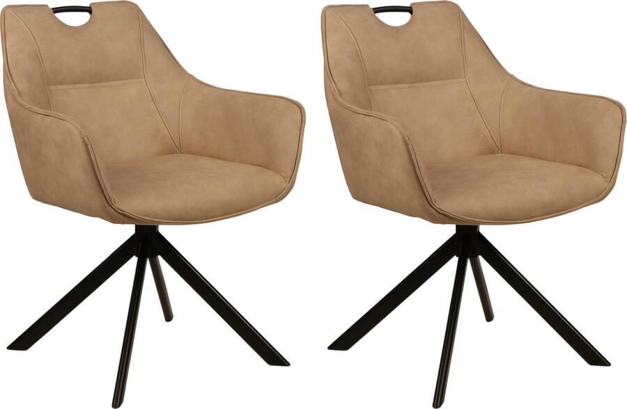 Colenis Lucas Eetkamerstoel Set van 2 Stoelen Beige Microfiber Bekleding Gestoffeerde Zitting Metalen Poten Eetkamerstoelen