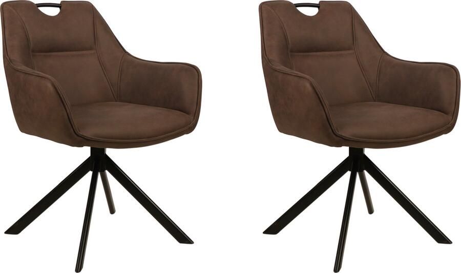Colenis Lucas Eetkamerstoel Set van 2 Stoelen Bruin Microfiber Bekleding Gestoffeerde Zitting Metalen Poten