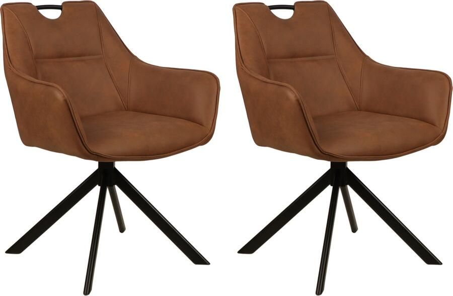 Colenis Lucas Eetkamerstoel Set van 2 Stoelen Cognac Microfiber Bekleding Gestoffeerde Zitting Metalen Poten