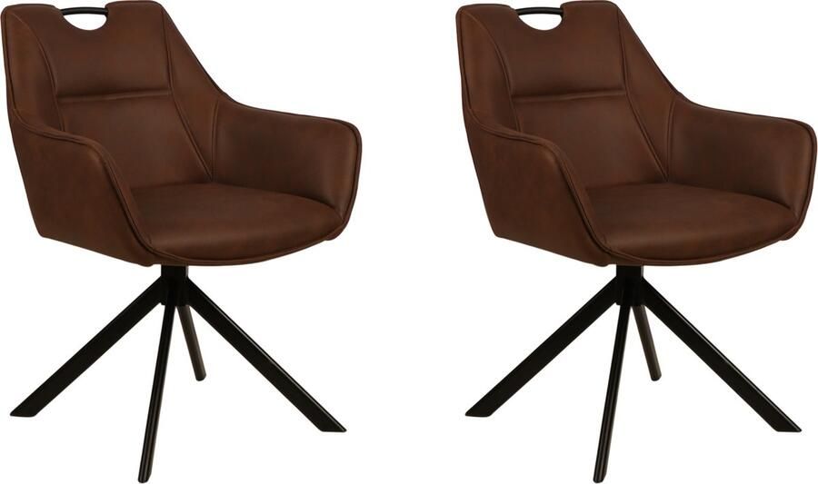 Colenis Lucas Eetkamerstoel Set van 2 Stoelen Whisky Bruin Microfiber Bekleding Gestoffeerde Zitting Stabiele Metalen Poten