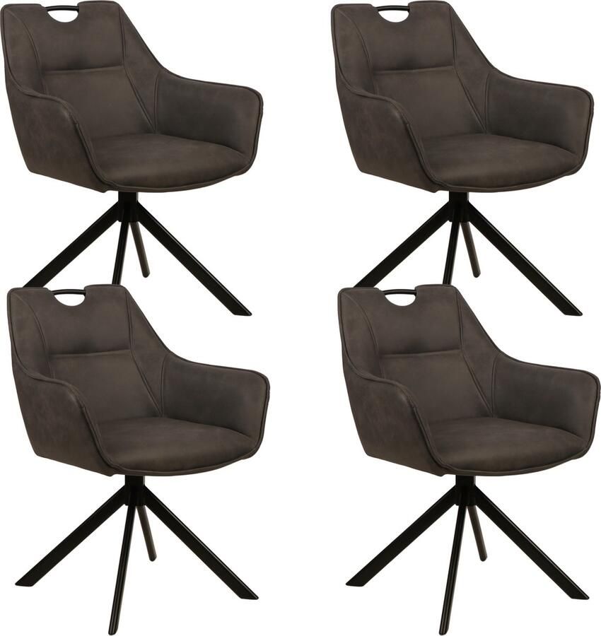 Colenis Lucas Eetkamerstoel Set van 4 Stoelen Antraciet Microfiber Bekleding Gestoffeerde Zitting Metalen Poten