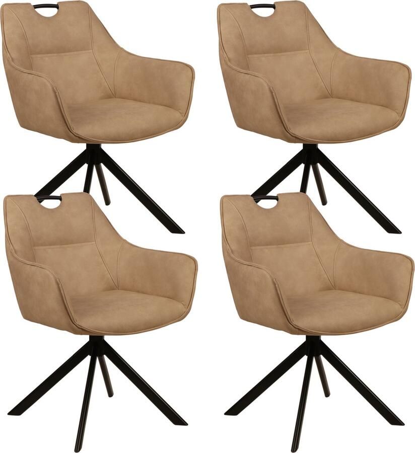 Colenis Lucas Eetkamerstoel Set van 4 Stoelen Beige Microfiber Bekleding Gestoffeerde Zitting Metalen Poten Eetkamerstoelen