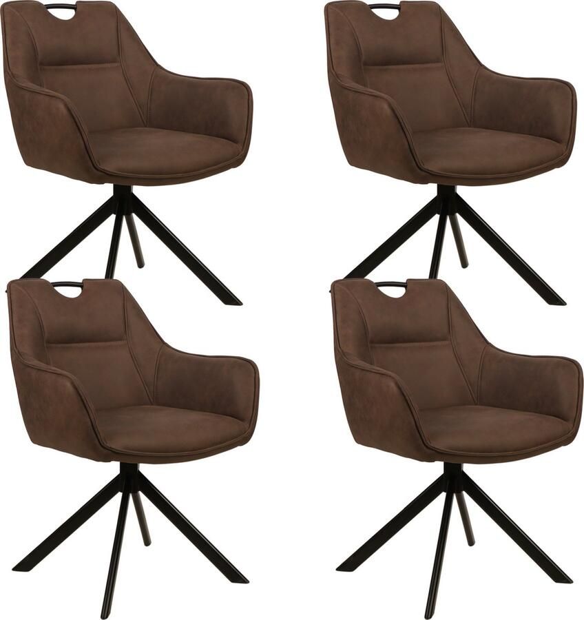 Colenis Lucas Eetkamerstoel Set van 4 Stoelen Bruin Microfiber Bekleding Gestoffeerde Zitting Metalen Poten