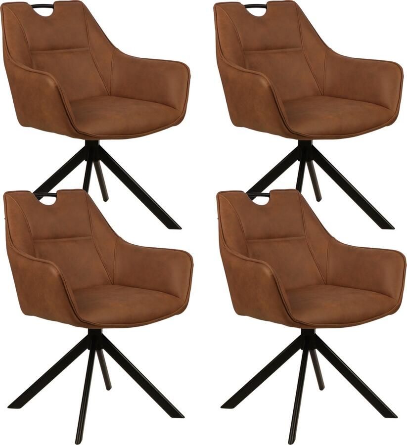 Colenis Lucas Eetkamerstoel Set van 4 Stoelen Cognac Microfiber Bekleding Gestoffeerde Zitting Metalen Poten
