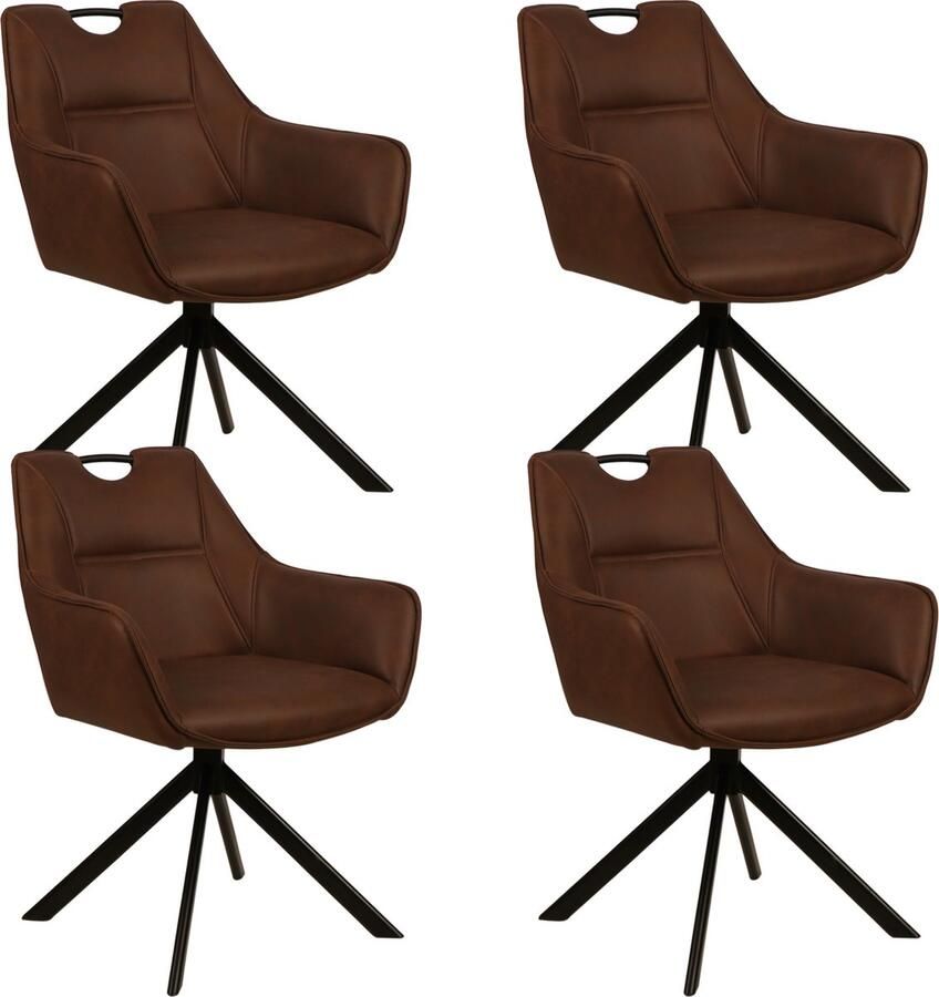 Colenis Lucas Eetkamerstoel Set van 4 Stoelen Whisky Bruin Microfiber Bekleding Gestoffeerde Zitting Stabiele Metalen Poten