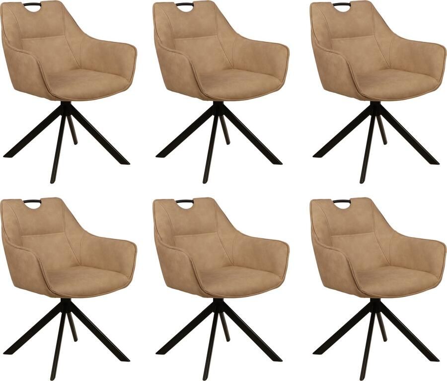 Colenis Lucas Eetkamerstoel Set van 6 Stoelen Beige Microfiber Bekleding Gestoffeerde Zitting Metalen Poten Eetkamerstoelen