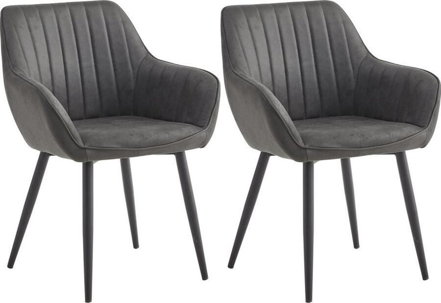 Colenis Luna Eetkamerstoel Set Van 2 Antraciet Microfiber Microvezel Met armleuning
