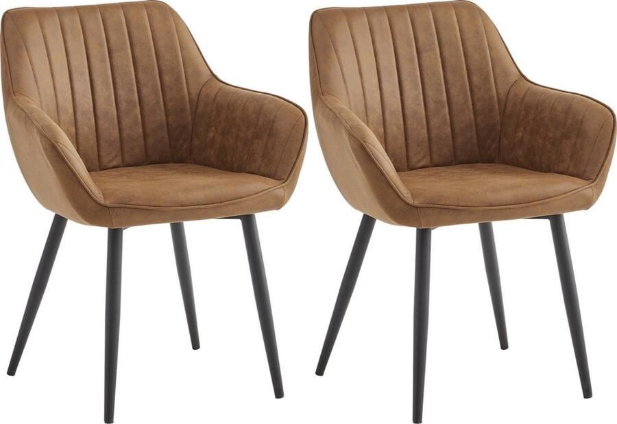 Colenis Luna Eetkamerstoel Set Van 2 Cognac Microfiber Microvezel Met armleuning
