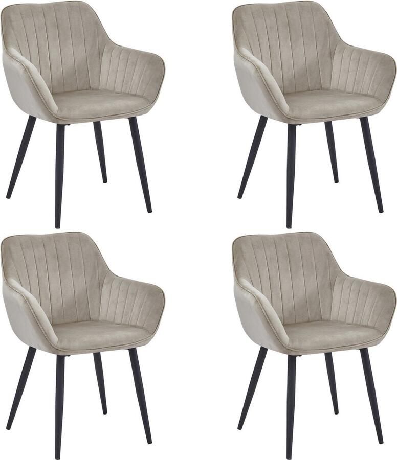 Colenis Luna Eetkamerstoel Set Van 4 Beige Fluweel Industrieel Met armleuning