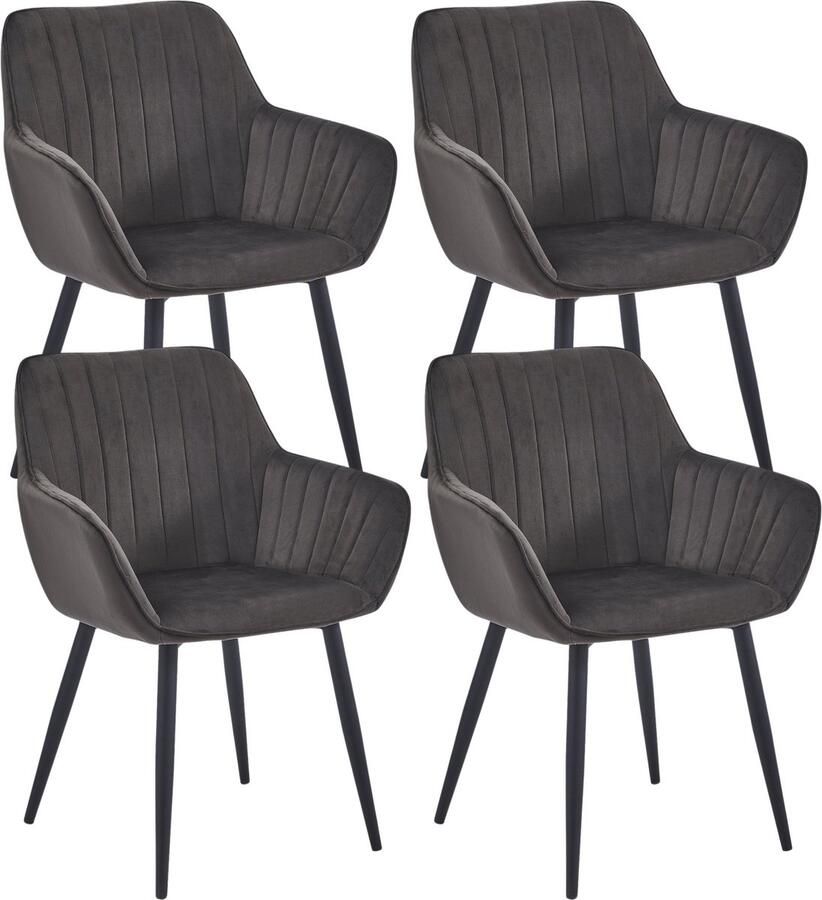 Colenis Luna Eetkamerstoel Set Van 4 Bruin Fluweel Velvet Industrieel Met armleuning