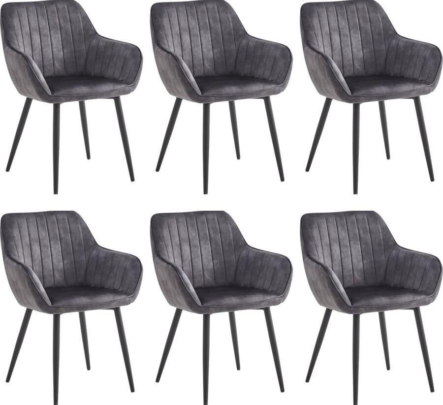 Colenis Luna Eetkamerstoel Set Van 6 Antraciet Adoré Velvet Microvezel Met armleuning