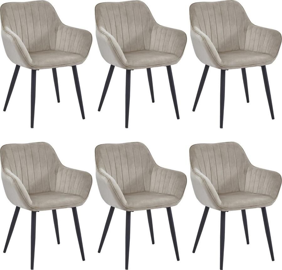 Colenis Luna Eetkamerstoel Set Van 6 Beige Fluweel Industrieel Met armleuning