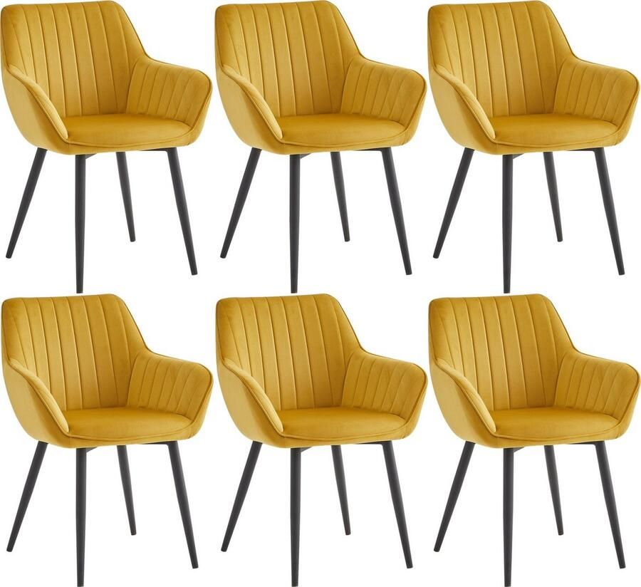 Colenis Luna Eetkamerstoel Set Van 6 Okergeel Velvet Met armleuning