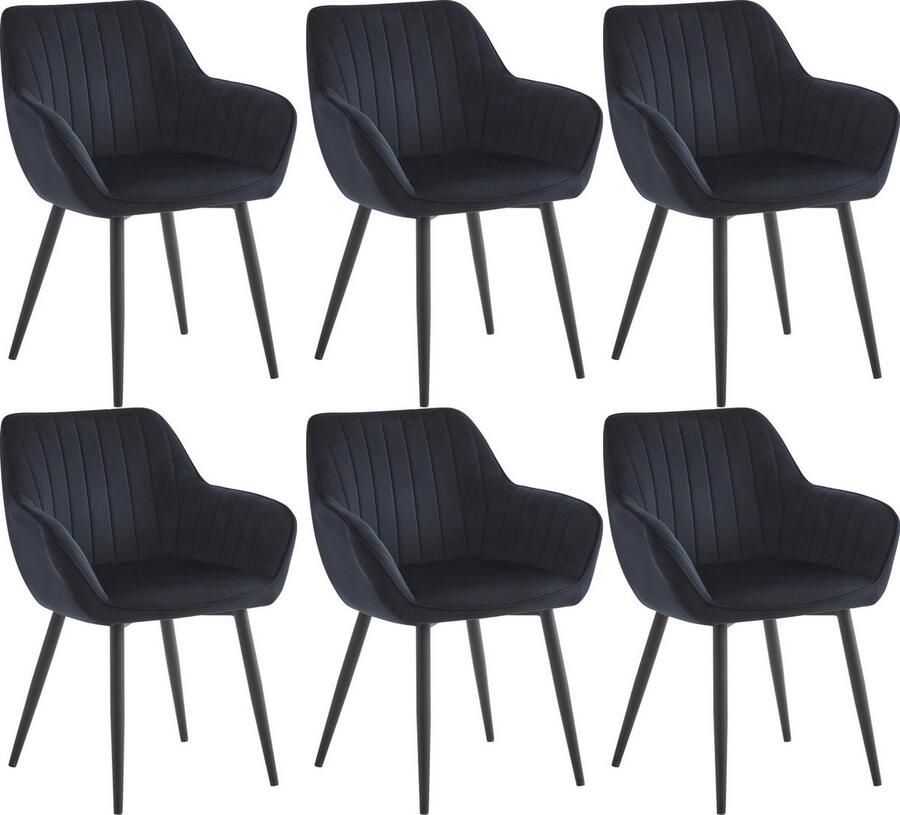 Colenis Luna Eetkamerstoel Set Van 6 Zwart Fluweel Industrieel Met armleuning