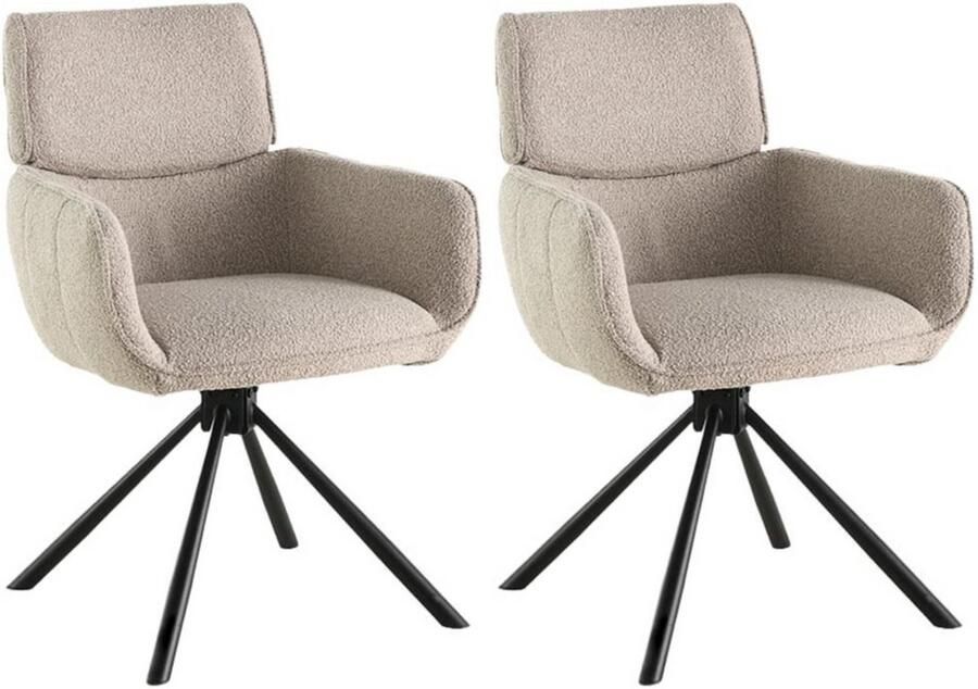 Colenis Marta Eetkamerstoel Set Van 2 Beige Bouclé Stof Industrieel Metalen poten Stoelen Draaibaar 180°