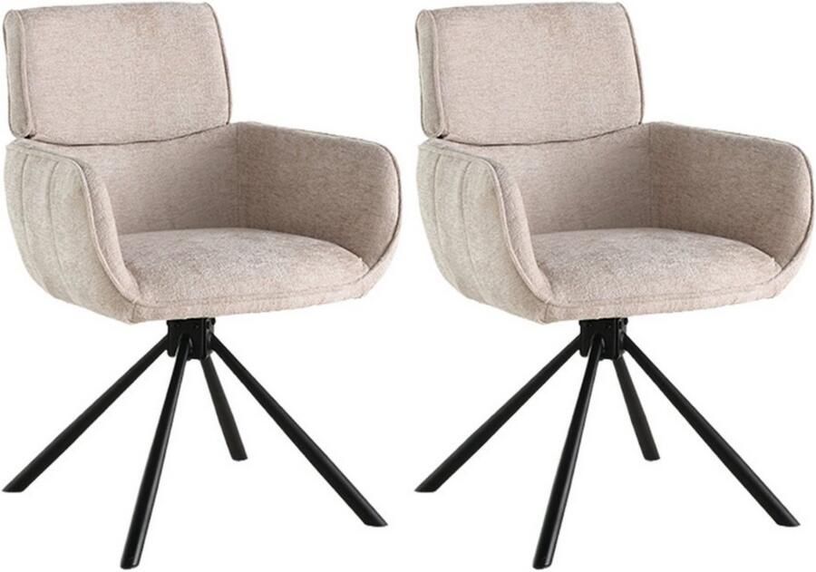 Colenis Marta Eetkamerstoel Set Van 2 Beige Chenille Stof Industrieel Metalen poten Stoelen Draaibaar 180°