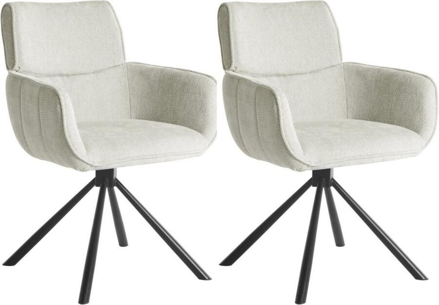 Colenis Marta Eetkamerstoel Set Van 2 Licht Beige Linnen Stof Industrieel Metalen poten Stoelen Draaibaar 180°
