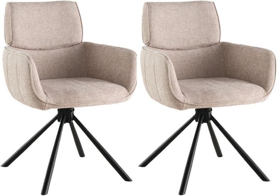 Colenis Marta Eetkamerstoel Set Van 2 Taupe Linnen Stof Industrieel Metalen poten Stoelen Draaibaar 180°