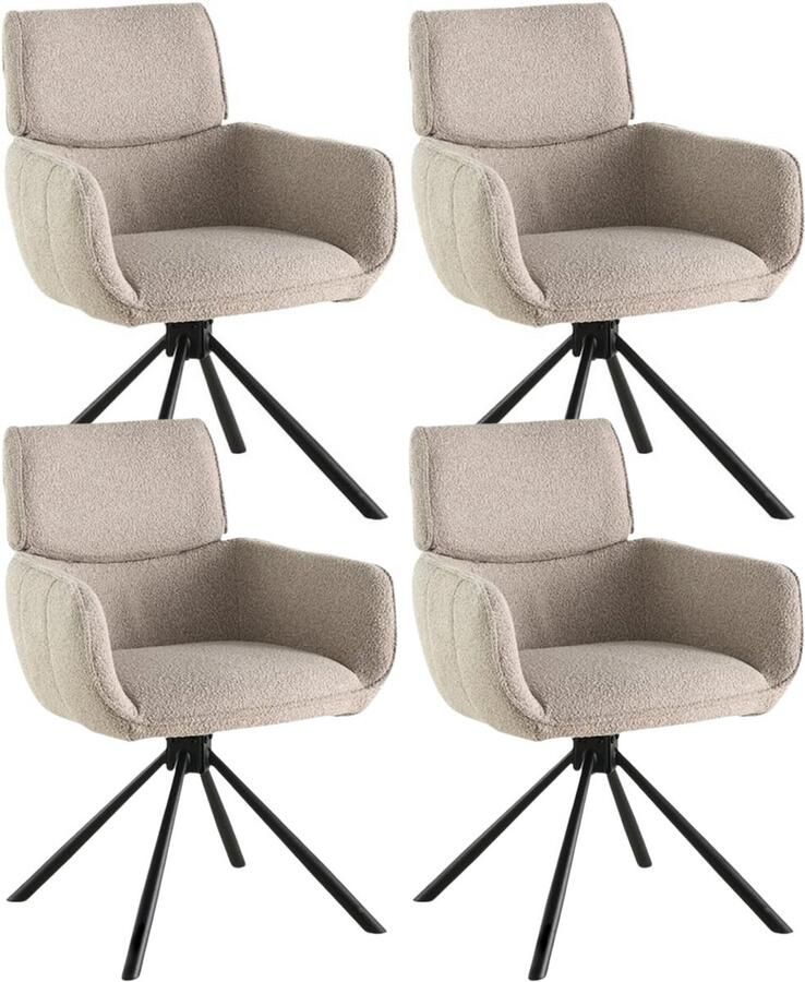 Colenis Marta Eetkamerstoel Set Van 4 Beige Bouclé Stof Industrieel Metalen poten Stoelen Draaibaar 180°