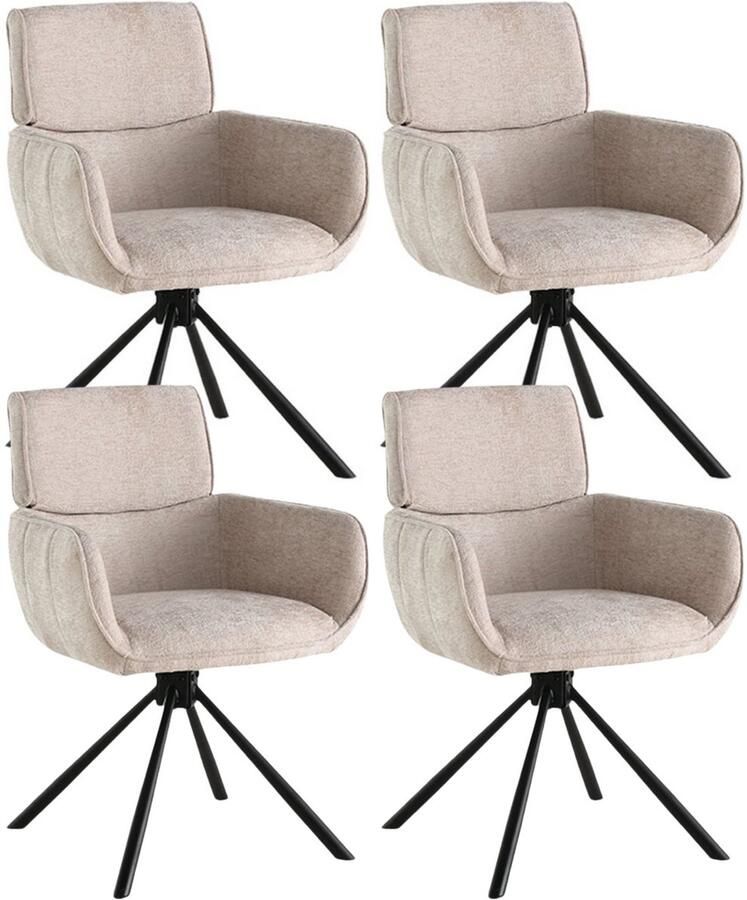Colenis Marta Eetkamerstoel Set Van 4 Beige Chenille Stof Industrieel Metalen poten Stoelen Draaibaar 180°
