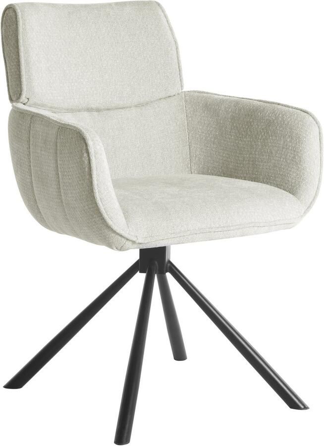 Colenis Marta Eetkamerstoel Set Van 4 Licht Beige Linnen Stof Industrieel Metalen poten Stoelen Draaibaar 180° - Foto 2