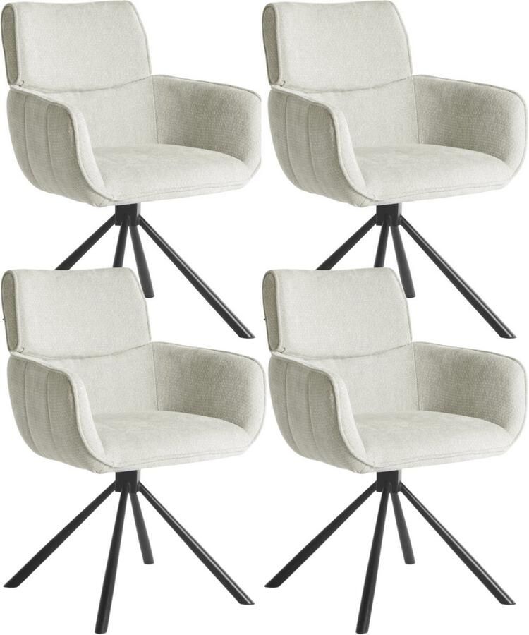 Colenis Marta Eetkamerstoel Set Van 4 Licht Beige Linnen Stof Industrieel Metalen poten Stoelen Draaibaar 180°