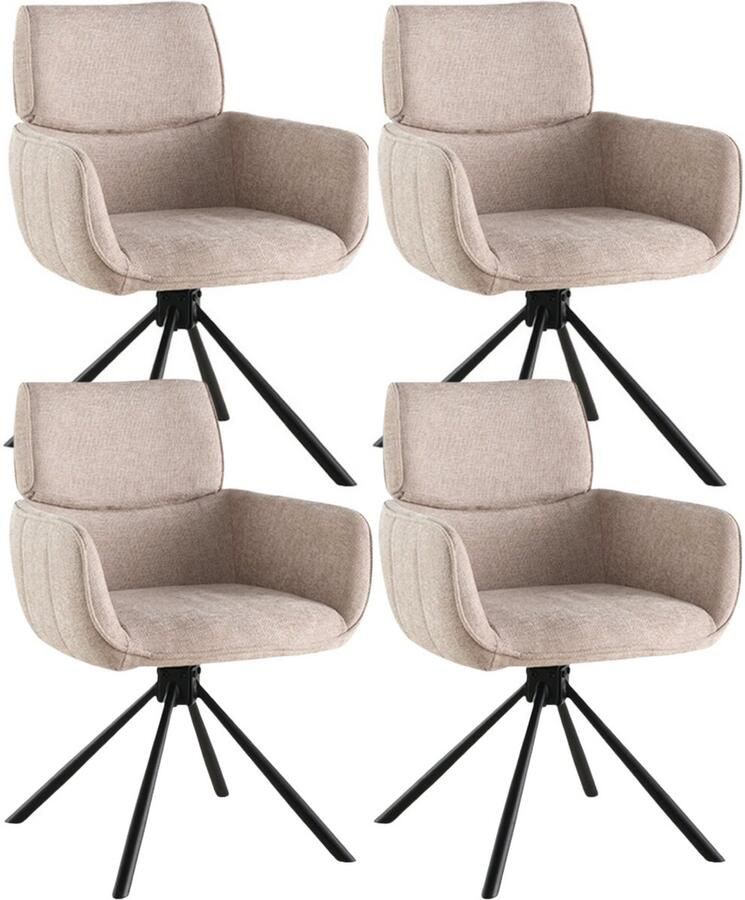 Colenis Marta Eetkamerstoel Set Van 4 Taupe Linnen Stof Industrieel Metalen poten Stoelen Draaibaar 180°