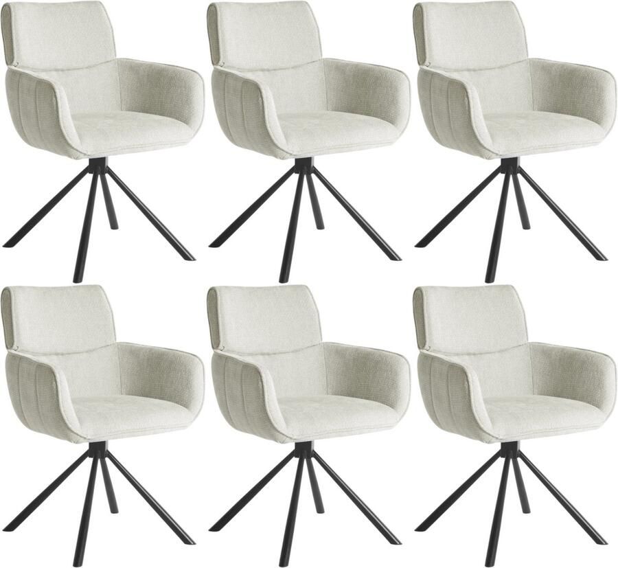 Colenis Marta Eetkamerstoel Set Van 6 Licht Beige Linnen Stof Industrieel Metalen poten Stoelen Draaibaar 180°