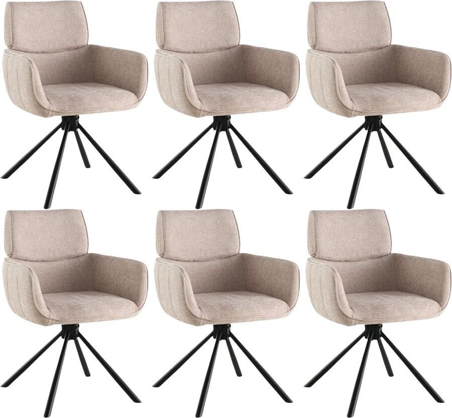 Colenis Marta Eetkamerstoel Set Van 6 Taupe Linnen Stof Industrieel Metalen poten Stoelen Draaibaar 180°