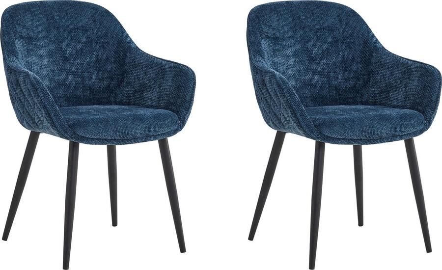 Colenis Metropol Eetkamerstoel Set Van 2 Blauw Linnen Stof Industrieel Met armleuning Stoel