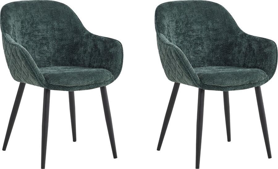 Colenis Metropol Eetkamerstoel Set Van 2 Groen Fluweel Velvet Industrieel Met armleuning