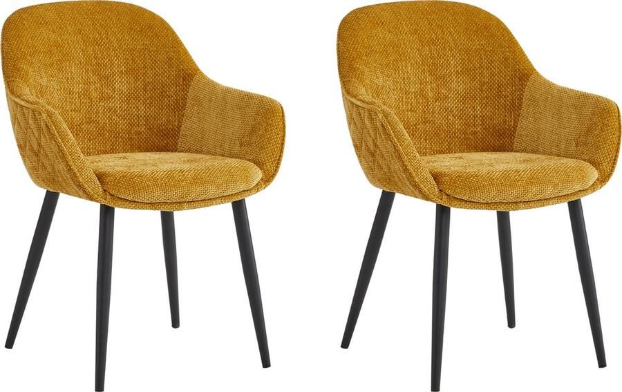 Colenis Metropol Eetkamerstoel Set Van 2 Okergeel Linnen Stof Industrieel Met armleuning Stoel