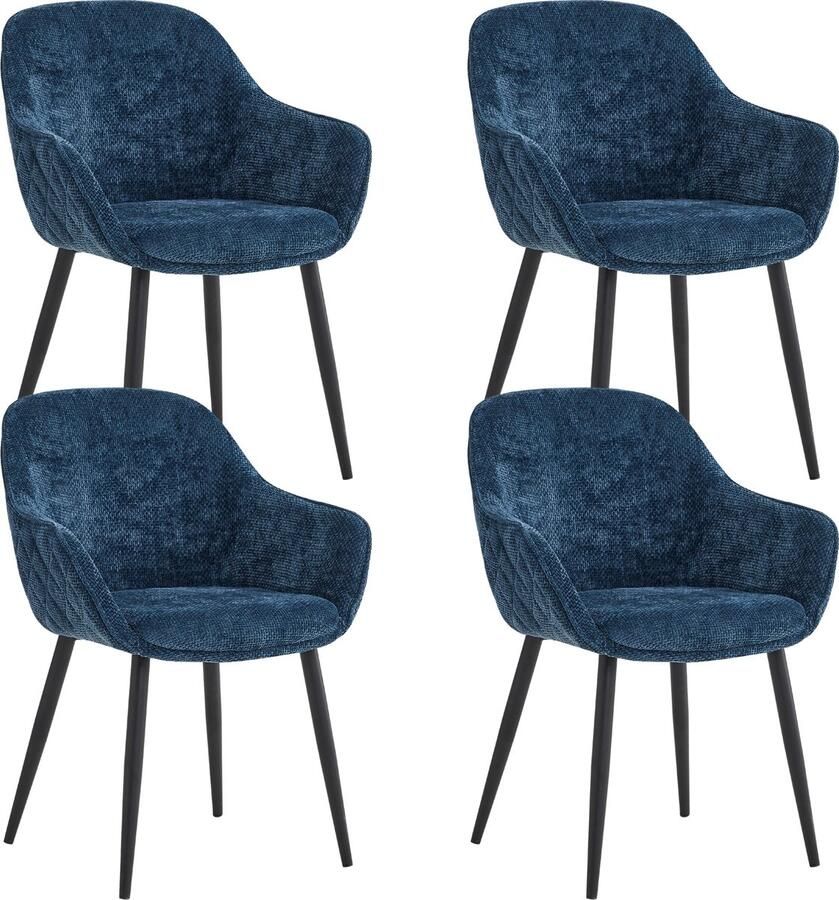 Colenis Metropol Eetkamerstoel Set Van 4 Blauw Linnen Stof Industrieel Met armleuning Stoel