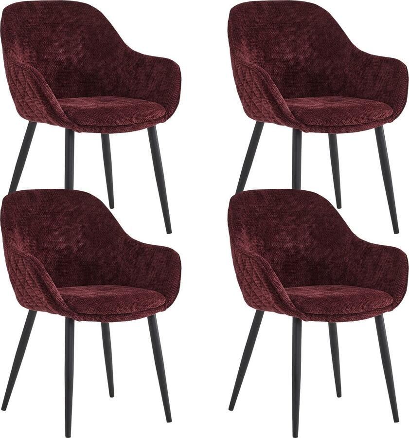 Colenis Metropol Eetkamerstoel Set Van 4 Bordeaux Linnen Stof Industrieel Met armleuning Stoel