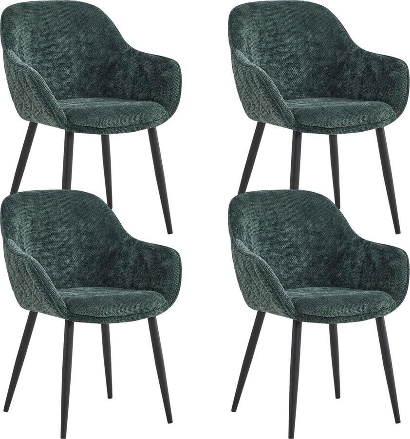 Colenis Metropol Eetkamerstoel Set Van 4 Groen Linnen Stof Industrieel Met armleuning