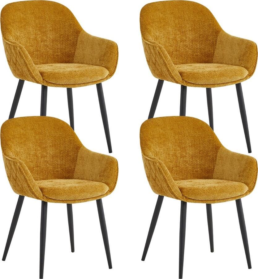 Colenis Metropol Eetkamerstoel Set Van 4 Okergeel Linnen Stof Industrieel Met armleuning Stoel
